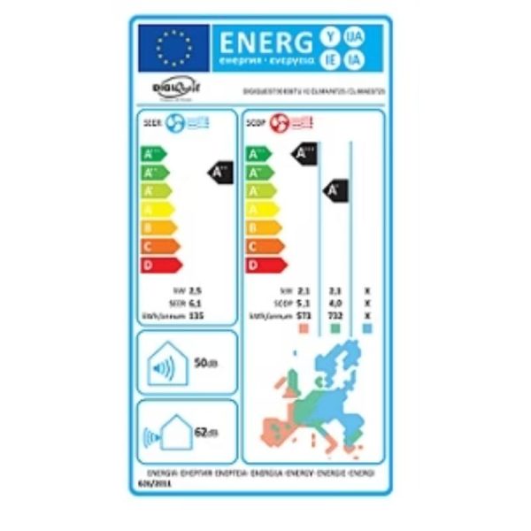 CLIMATIZZATORE DIGIQUEST DA PARETE, MonoSplit Inverter 9000BTU, Gas R32, silenzioso, SEER 6,1 (A++); SCOP 5,1 (A+) - immagine 2